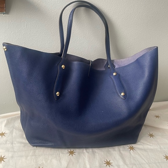 Large Annabel Ingall Blue Leather Tote Shoulder Bag Handbag - Picture 3 of 11
